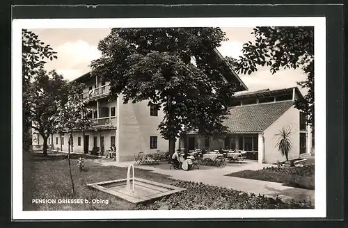 AK Obing, Pension Griessee mit Brunnen