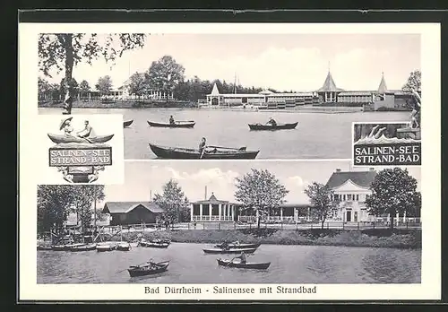 AK Bad Dürrheim, Salinen-See mit Strandbad und Booten