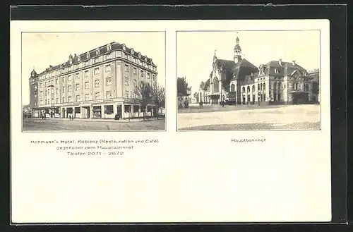 AK Koblenz, Höhmann`s Hotel gegenüber dem Hauptbahnhof