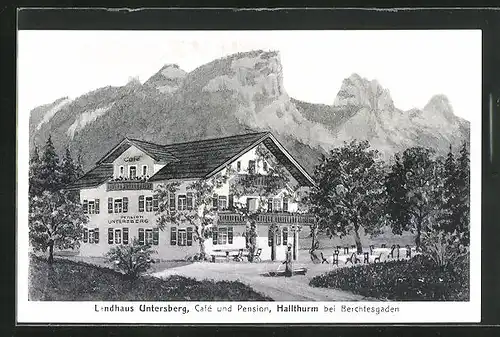 Künstler-AK Hallthurm bei Berchtesgaden, Hotel Landhaus Untersberg