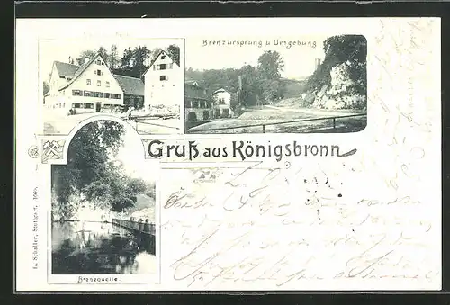 AK Königsbronn, Gasthof Zum Rössle, Brenzquelle, Brenzursprung mit Umgebung
