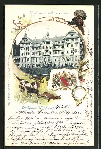 Präge-Lithographie Villingen / Schwarzwald, Hotel Villingen, Wappen