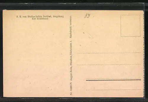AK Augsburg, A. B. von Stetten`sches Institut, Schlafsaal