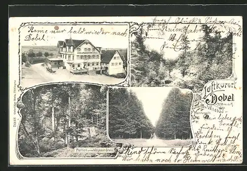 AK Dobel b. Wildbad, Hotel u. Pension Sonne, Partie vom Valzemer Stein