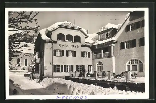AK Leermos, Hotel Post im Schnee