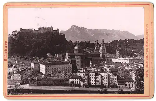 Fotografie Römmler & Jonas, Dresden, Ansicht Salzburg, Blick vom Kapuzinergarten, Buchdruckerei am Ufer der Salzach