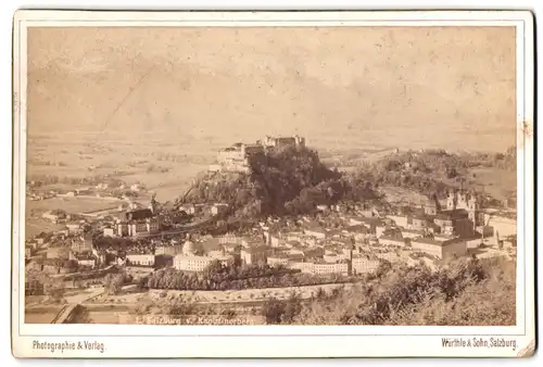 Fotografie Würthle & Sohn, Salzburg, Ansicht Salzburg, Blick über die Stadt mit Burg