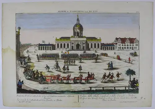 Kupferstich Guckkastenblatt Berlin, Prospect d. Kgl. Schloss u. Dom-Kirche, altkoloriert um 1760 von G. B. Probst
