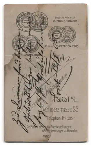 Fotografie Gustav Unger, Forst N. L., Berlinerstr. 25, Portrait Ehepaar im karierten Anzug und Kleid mit Brosche
