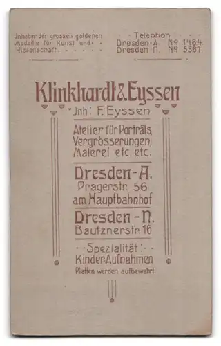 Fotografie Klinkhardt & Eyssen, Dresden, Pragerstrasse 56, nettes junges Mädchen mit Schleife im Haar