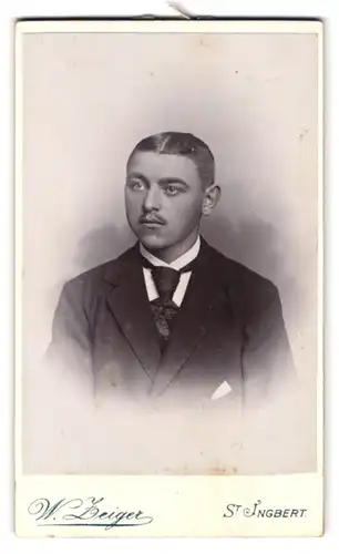Fotografie W. Zeiger, St. Ingbert, Portrait charmanter junger Mann mit Krawatte im Jackett