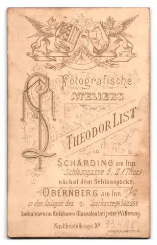 Fotografie Theodor List, Schärding a. Inn, Schlossgasse 5, Portrait Paar im Nadelstreifennzug und Biedermeierkleid