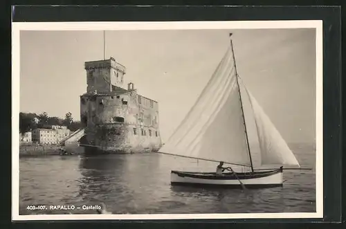 AK Rapallo, Castello, Segelschiff gegen Burg