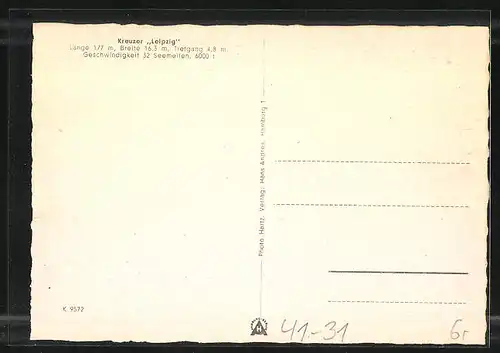 AK Kreuzer Leipzig der Kriegsmarine vor der Küste