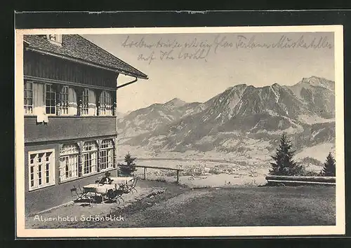AK Oberstdorf / Allgäu, am Alpenhotel Schönblick