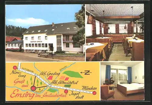 AK Emsing / Anlautertal, Gasthof-Pension Dirsch, Strassenkarte