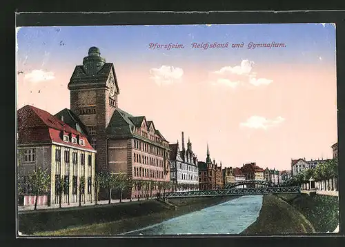 AK Pforzheim, Reichsbank mit Gymnasium