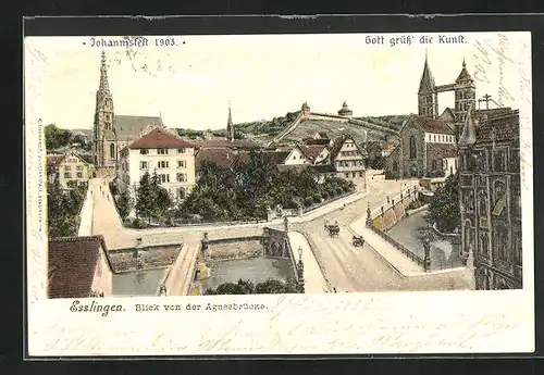 AK Esslingen, Blick zum Ort von der Agnesbrücke