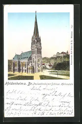 AK Heidenheim a. Br., Pauluskirche mit Schloss Hellenstein
