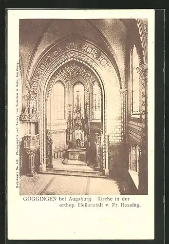 AK Göggingen, Inneres der Kirche in der orthopädischen Heilanstalt von Fr. Hessing