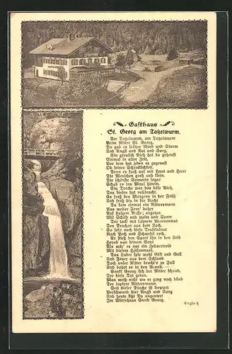AK Oberaudorf, Gasthaus St. Georg am Tatzelwurm mit Gedicht