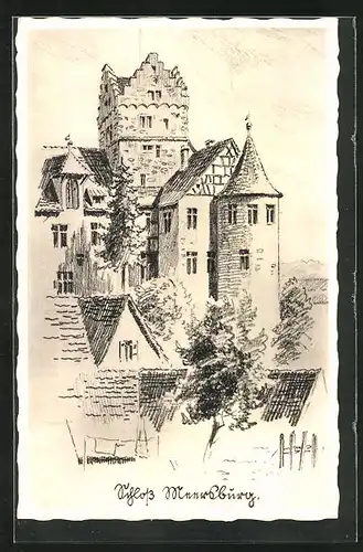 Künstler-AK Meersburg, Zeichnung des Schlosses Meersburg
