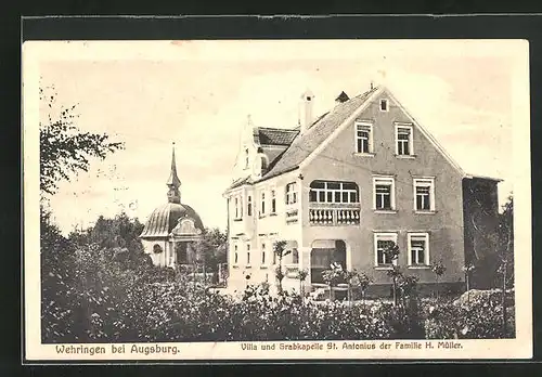 AK Wehringen, Hotel Villa und Grabkapelle St. Antonius der Familie H. Müller