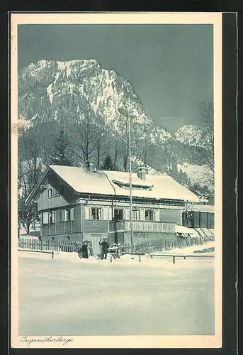 AK Bad-Oberdorf / Bayr. Allgäu, Jugendherberge im Winter mit Hirschberg