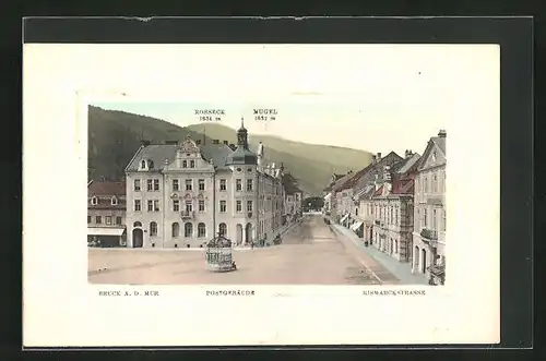 AK Bruck a. d. Mur, Postgebäude und Bismarckstrasse