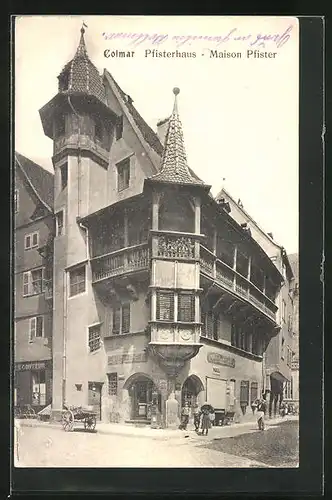 AK Colmar, Pfisterhaus mit Passanten