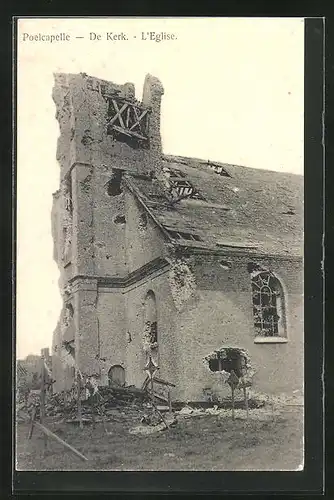 AK Poelcapelle, zerstörte Kirche vom Krieg
