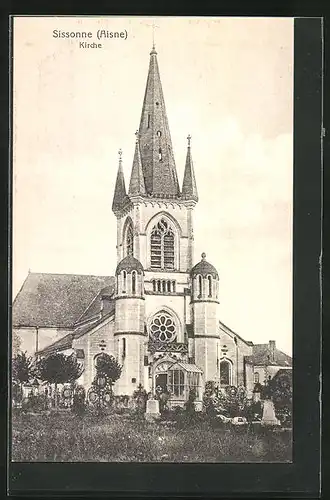 AK Sissonne, Kirche mit Garten