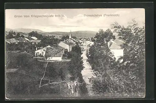 AK Provenchères, Kriegsschauplatz 1914-16, Teilansicht mit Strassenpartie und Kirche