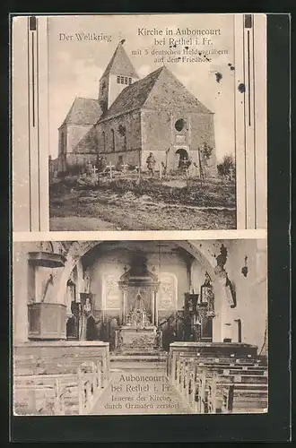 AK Auboncourt b. Rethel, Kirche mit deutschen Heldengräbern