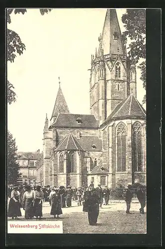 AK Weissenburg, Stiftskirche mit Passanten