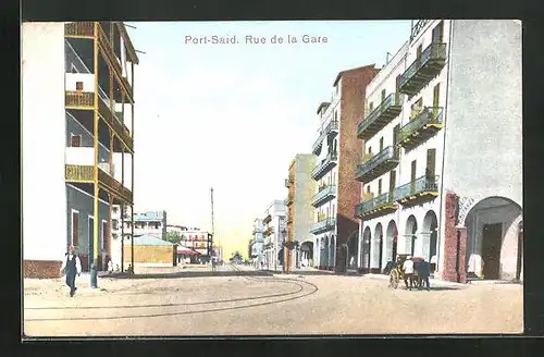 AK Port-Said, Rue de la Gare, Strassenpartie