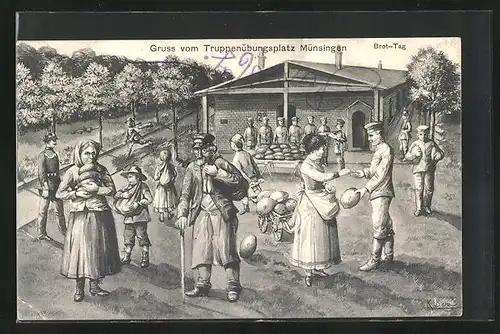 Künstler-AK Münsingen, Truppenübungsplatz, Brot-Tag