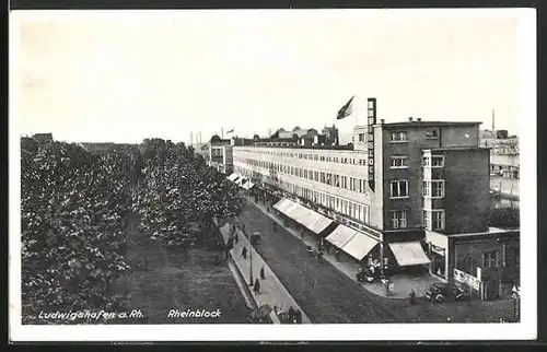 AK Ludwigshafen a. Rh., Rheinblock mit Geschäften