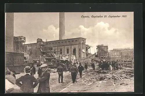 AK Oppau, Explosion 1921, Ortspartie in Trümmern