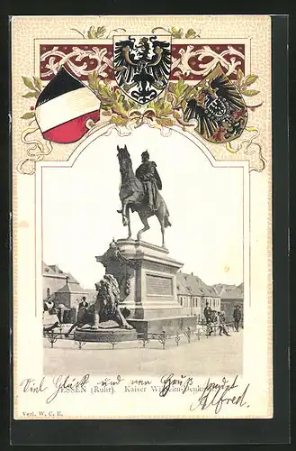 Passepartout-Lithographie Essen /Ruhr, Kaiser Wilhelm-Denkmal, Wappen