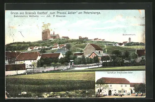 AK Petersberg, Krauses Gasthof zum Preuss. Adler, Panorama mit Bismarchturm