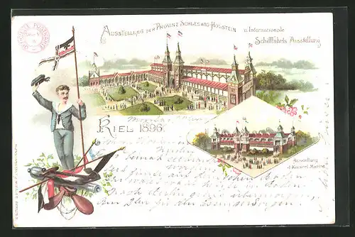 Lithographie Kiel, Ausstellung der Provinz Schleswig-Holstein u. Internat. Schiffahrts-Ausstellung 1896