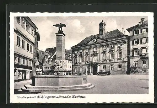 AK Esslingen a. N., Kriegerdenkmal mit Rathaus