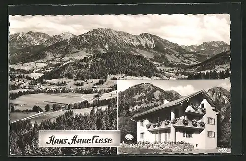 AK Unterjoch / Hochallgäu, Pension Haus Anneliese, Gesamtansicht mit Berge