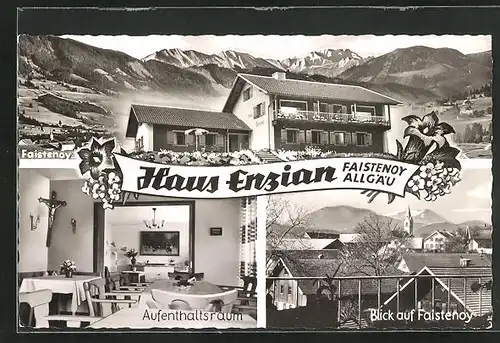AK Faistenoy / Allgäu, Pension Haus Enzian mit Innenansicht vom Aufenthaltsraum