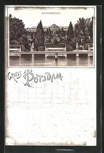 Lithographie Potsdam, Schloss Sanssouci