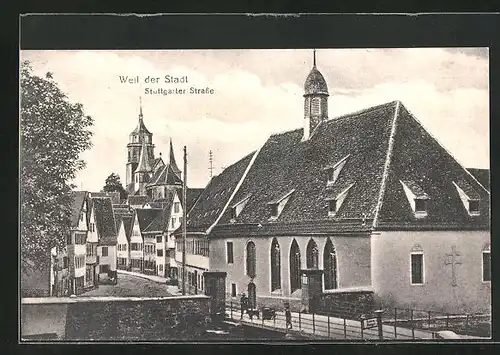 AK Weil der Stadt, Stuttgarter Strasse mit Kirche