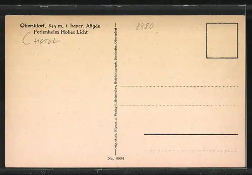 AK Oberstdorf /Allgäu, Hotel-Ferienheim Hohes Licht