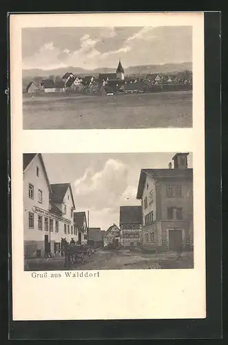 AK Walddorf, Strassenpartie am Gasthaus zum Löwen, Ortsansicht