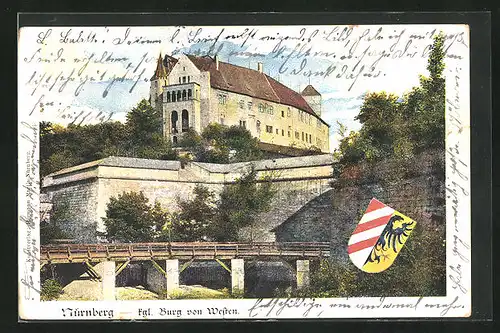 AK Nürnberg, Ansicht der Burg von Westen